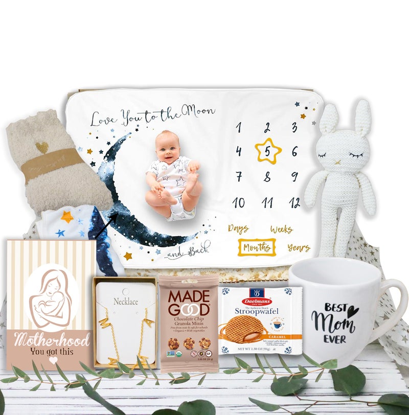 Zelica Ultimate New MOM Gifts, Care Package/Gift Basket, New Baby Gift, Expecting Pregnant Women, Mother to be Baby Shower, Pregnancy or After Birth, Surgery, Milestone Baby Blanket, Mother's Day Gift - Image 1